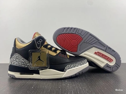 Bmlin Shoes Jordan CK9246- Retro 3 Black Gold 3832 Cement SoftTouch 1014